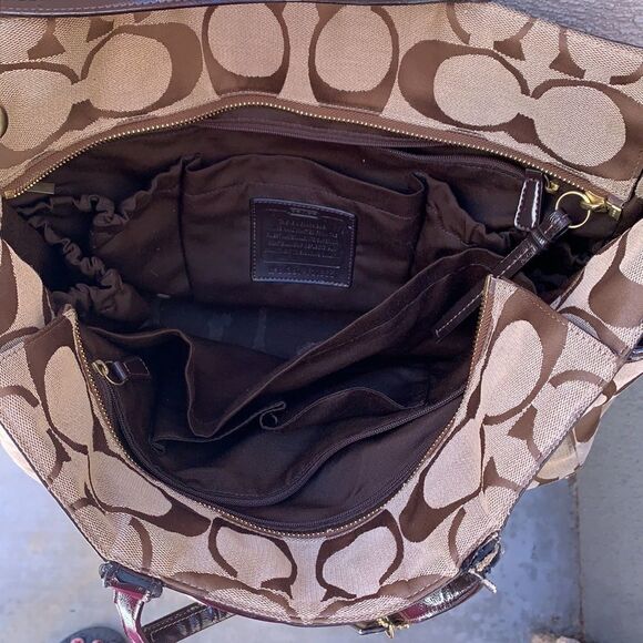 Coach Purse Signature Large Brown Beige  Satchel Handles Shoulder Strap Woman - Picture 6 of 14